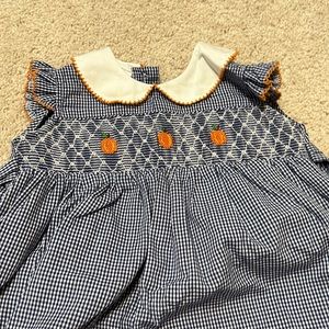 Girls smocked pumpkin dress
